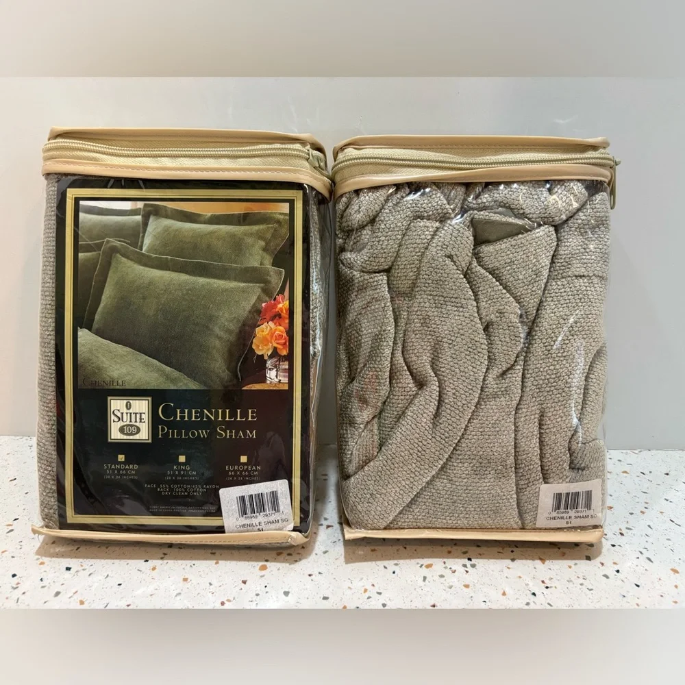2 Chenille Standard‎ Pillow Shams - Sage Green